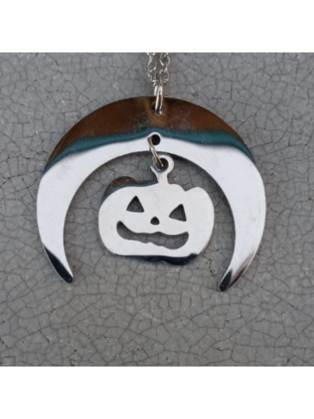 ❤️ 2/$20 Stainless Steel Pumpkin Moon Necklace NWT Style 1